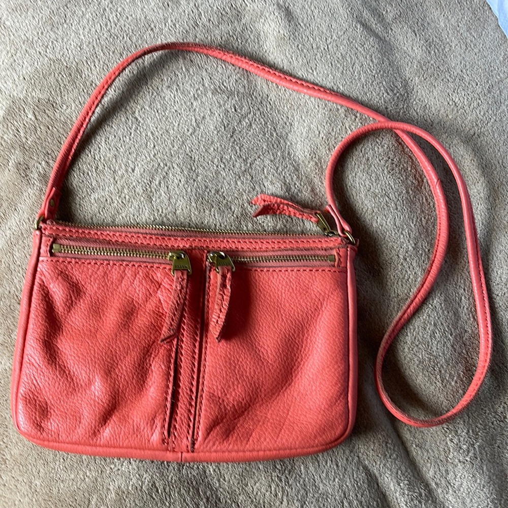 Fossil leather purse- orange shoulder bag